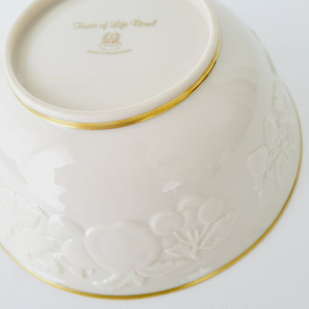 Lenox Fruits of Life Serving Bowl, Gold Trim Embossed Fruit Vintage USA Made - Picture 9 of 14
